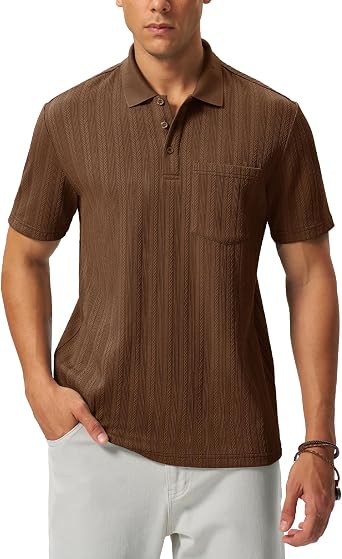 BGOWATU Mens Golf Polo Shirts Short Sleeve Knit Ribbed Casual Shirts