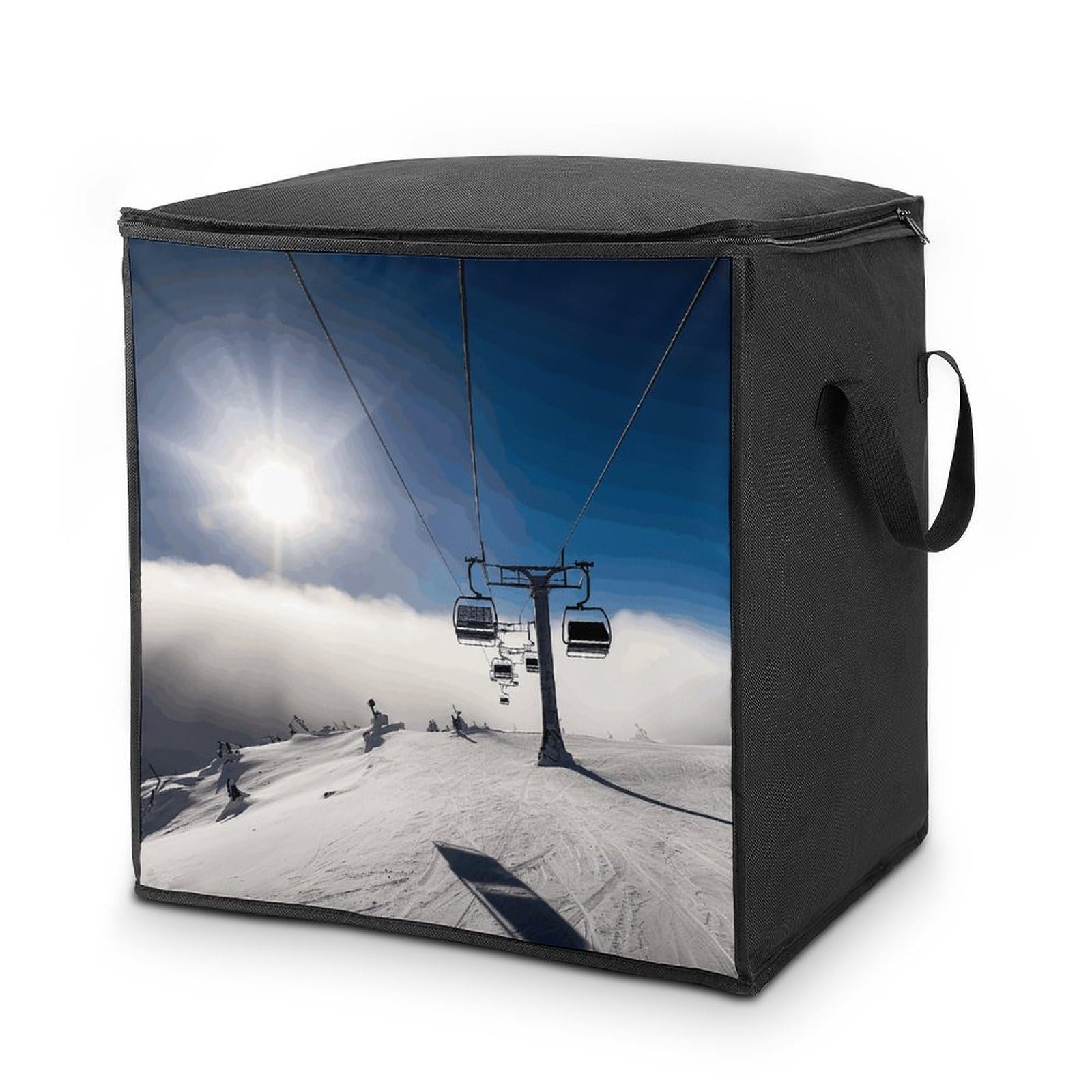 Ski Lift at Sunshine Storage Bag with Zippers And Handle Extra Large Bedding Comforter Storage Bag Foldable Blanket Storage Bags Fabric Moving Bags for Closet Organizer (70L)