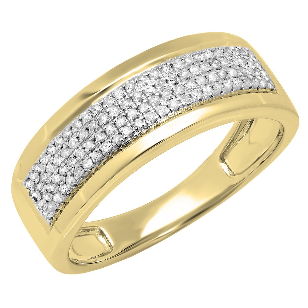 Dazzlingrock Collection Anillo de boda de oro macizo de 14 quilates con diamante blanco redondo de 0,40 quilates para hombre, 11, Oro amarillo Diamante blanco., Diamante blanco