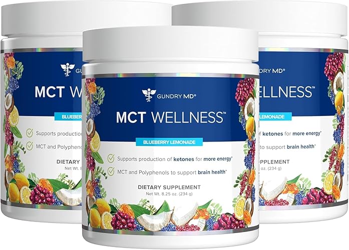 Gundry MD® MCT Wellness Powder – Keto-Friendly MCT Supplement to Support Energy, Ketone Production and Brain Health, Sugar Free (90 Day Supply, Blueberry Lemonade Flavor)