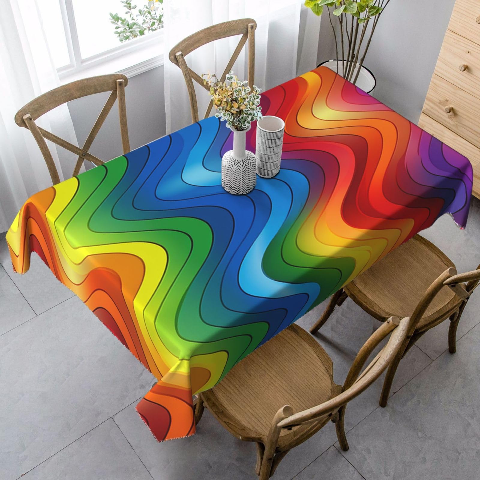 FodPand 35x55 Inch Tablecloth Stain and Wrinkle Resistant Table Cover Rectangular Washable Kitchen Table Cloth for Dinning Room Picnic Patio Party Decor, Rainbow