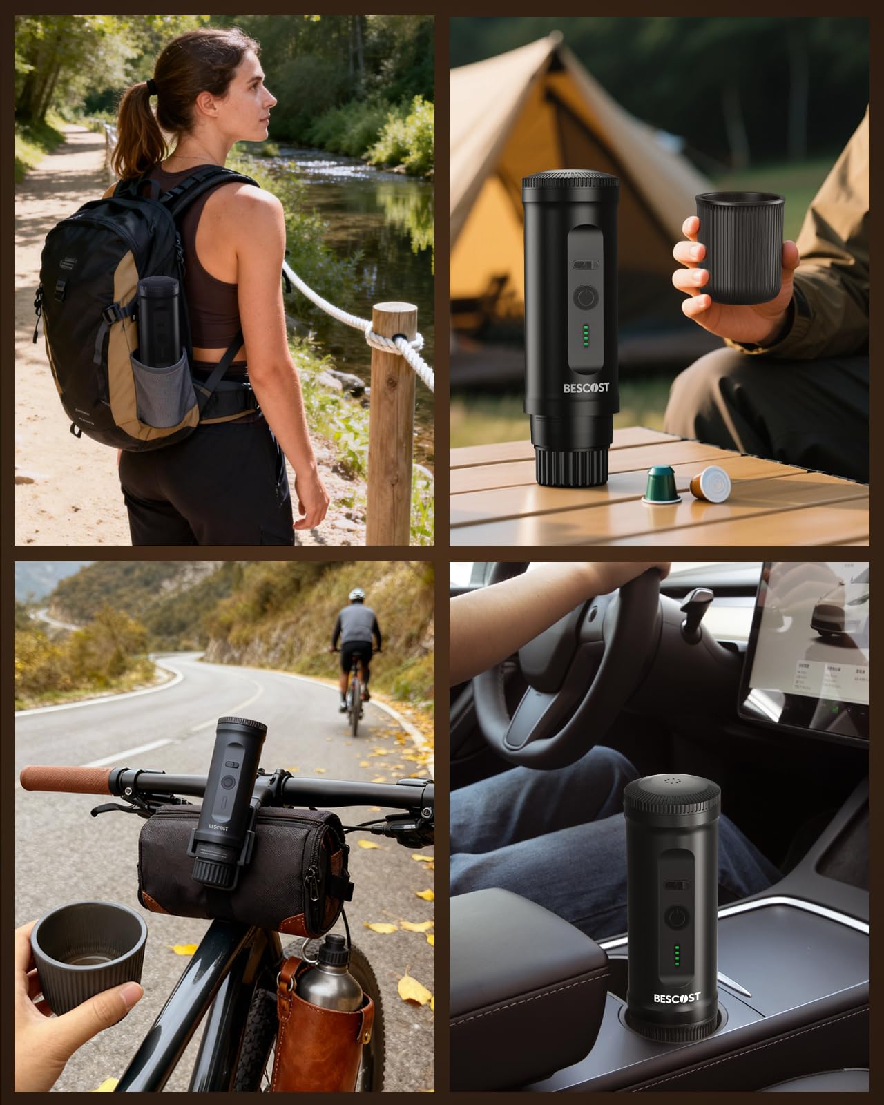 Tragbare Espressomaschine mit Akku 20 Bar, Camping Kaffeemaschine für unterwegs USB-C, 2 in 1 Reisekaffeemaschine für NS Kapseln & Kaffeepulver, Auto, Wohnmobil, Wandern, Reise