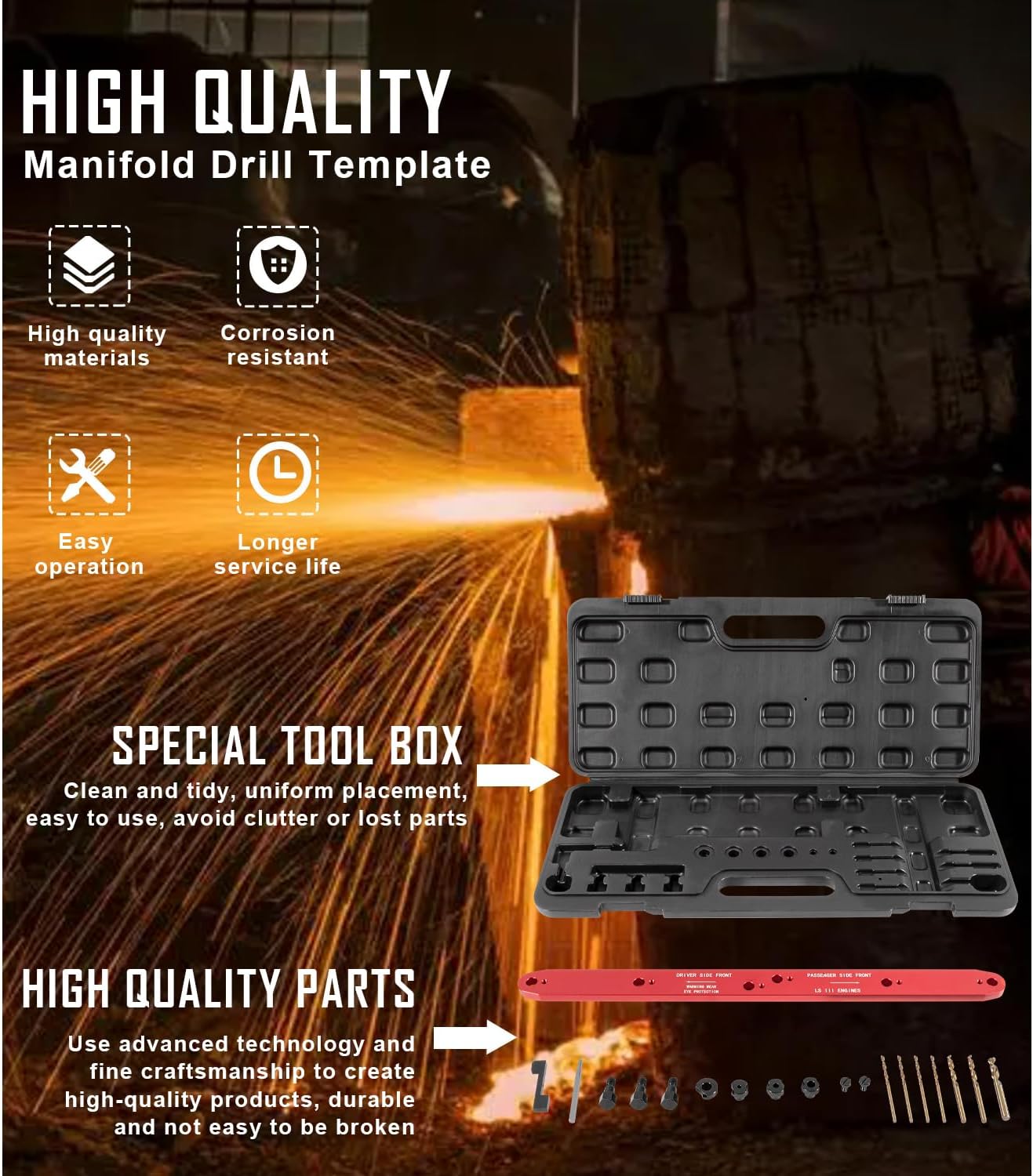 71400 Manifold Drill Template Kit Replacement for GM/Chevy LSIII 4.8L, 5.3L & 6.0L Motors 1999-2007