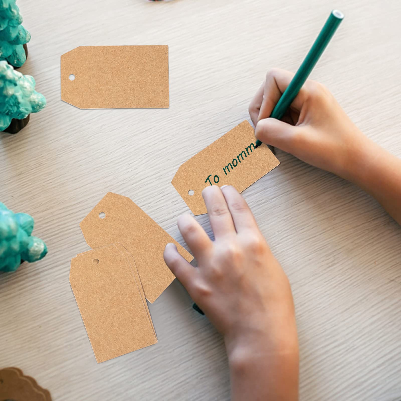 G2PLUS 100 Etichette Regalo In Carta Kraft 5x5 Cm – Con Scritta "Grazie" E Spago – Per Matrimoni, Comunioni, Compleanni E Natale - 2