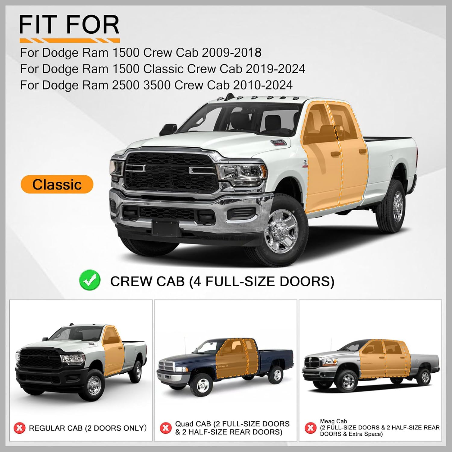 Running Boards Compatible with 2019-2020-2021-2022-2023-2024 Ram 1500 Classic Crew Cab Bolt-on Side Steps Rails Steel Nerf Bars