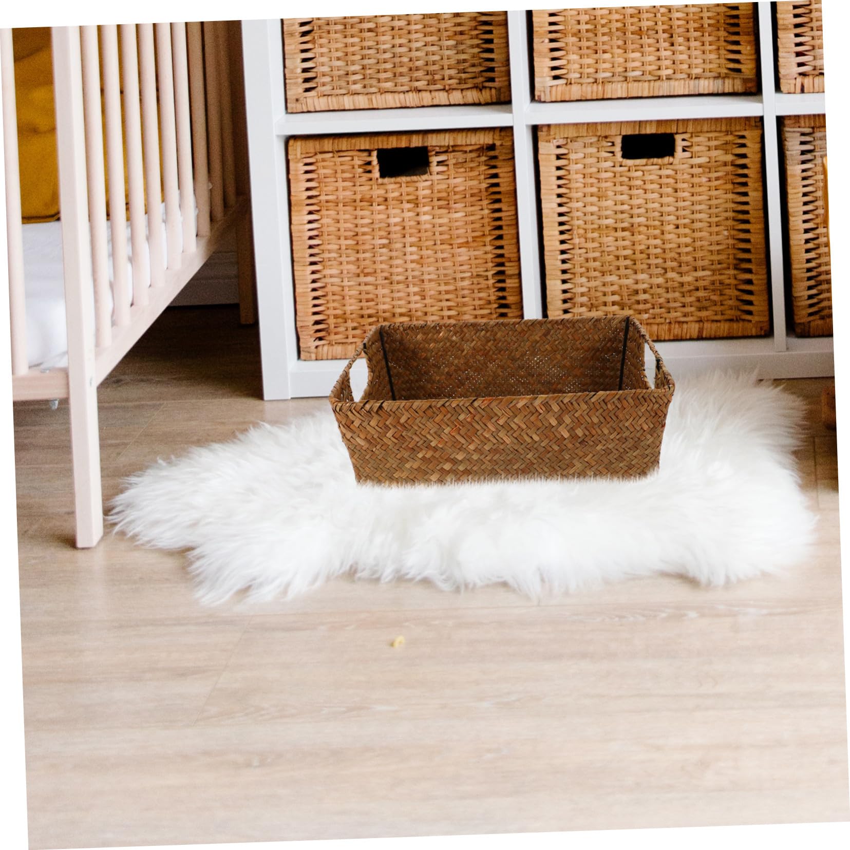 Cabilock Cesta Tejida de Algas Marinas Rectangular Asa Resistente para Organizar Artículos Variados en Hogar, Estilo Retro y Simplicidad del Viejo Estilo