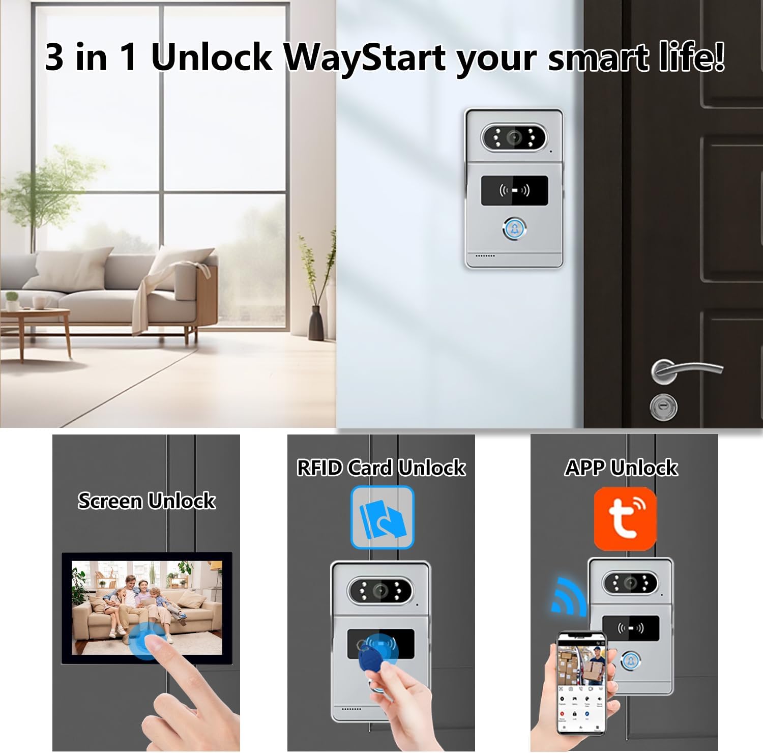 Intercoms Wireless for Home, Video intercom System for Home,1080P doorbell Camera, Smart Video Doorbell with 10-inch Monitor, Video Intercom Two-Way Audio, Tuya App, Night Vision (Silvery)