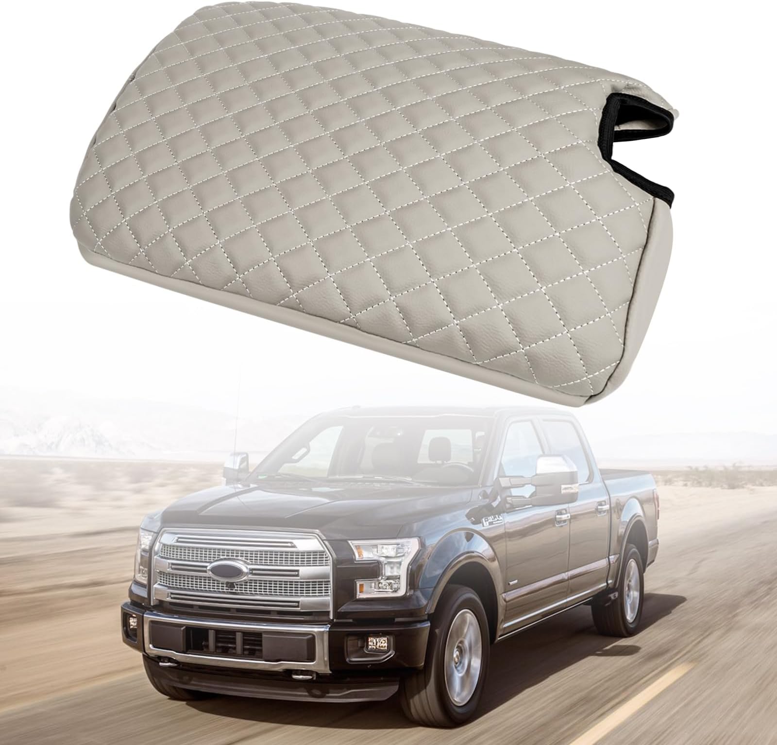 ZIBOPARCenter Console Cover Compatible with F150 2015-2023, F250 F350 F450 2017-2023 with 40/20/40 Jump Seat Interior Accessories Custom PU Leather Armrest Cover Protector (Jump Seat Only) Gray