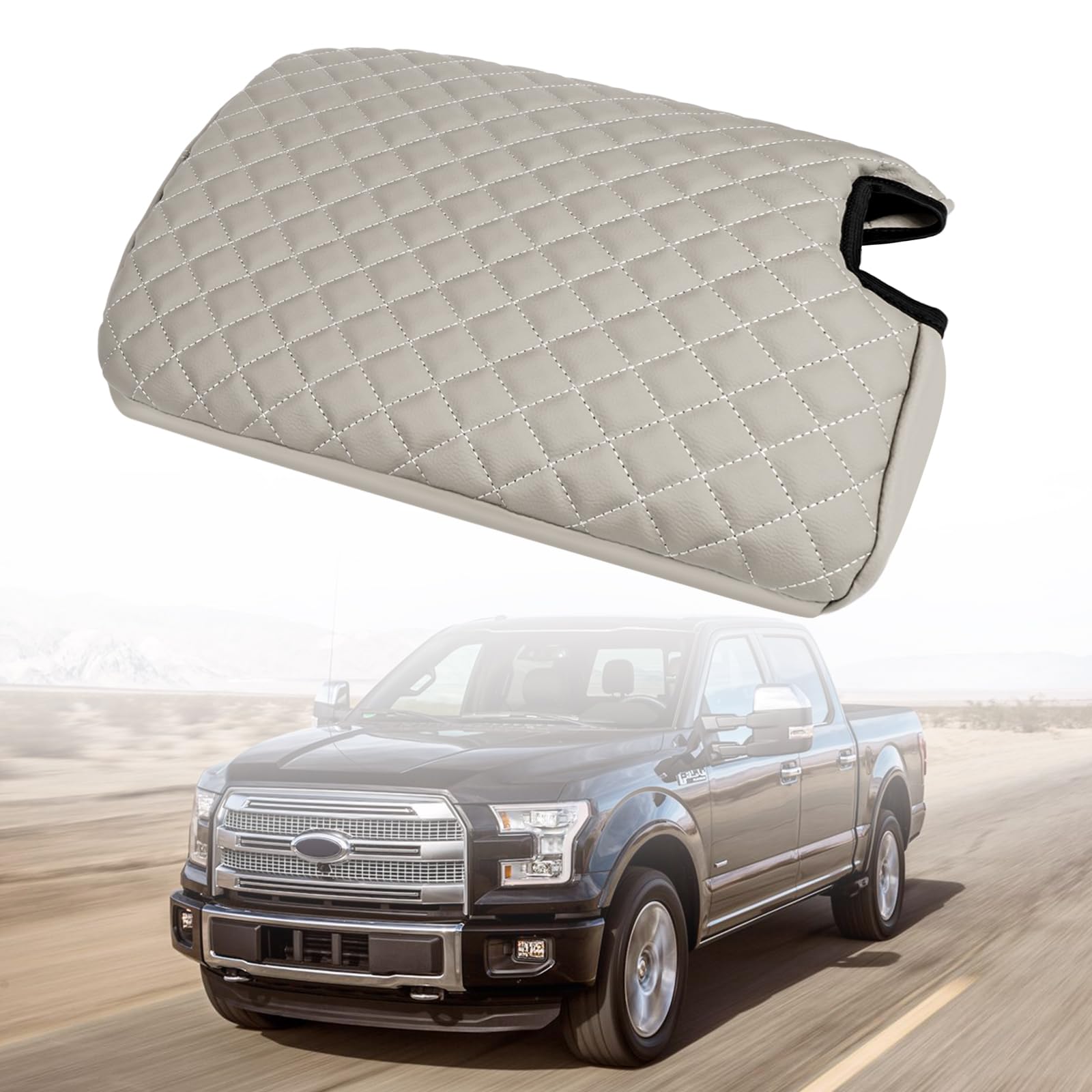 ZIBOPARCenter Console Cover Compatible with F150 2015-2023, F250 F350 F450 2017-2023 with 40/20/40 Jump Seat Interior Accessories Custom PU Leather Armrest Cover Protector (Jump Seat Only) Gray