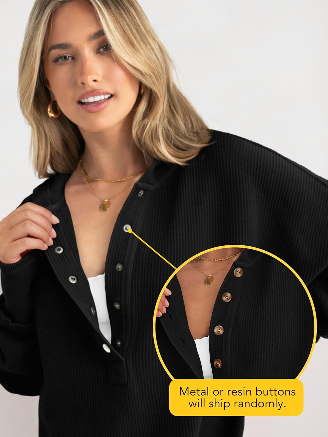 PRETTYGARDEN Womens Fashion 2026 Oversized Long Sleeve Hoodie Button Down V Neck Sweatshirt Side Slit Casual Pullover Tops - Image 4