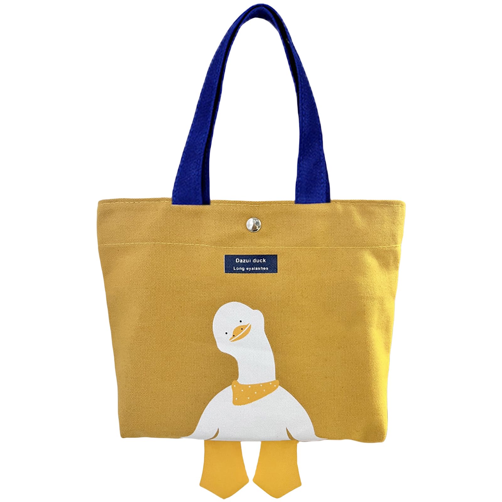 Kovewon Small Canvas Tote Bag for Women Cute Mini Duck Book Tote Bag Preppy Yellow Reusable Bags for Grocery, Essentials, Water Bottle, Keys, Book,