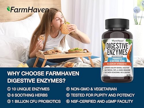 Miniatura 4 de FarmHaven Cápsulas de enzimas digestivas suplementos de digestión con probióticos para hinchazón y alivio de gases ayuda para digerir - suplemento