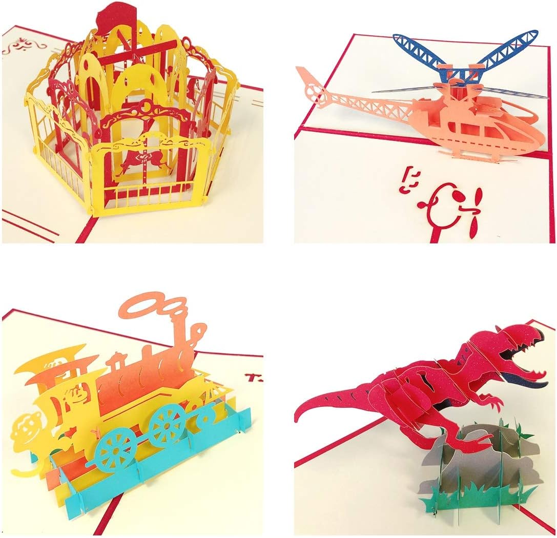 Wrapables® 3D Pop-Up Greeting Cards for Birthday, Thank you, Anniversary, Wedding, Holidays (Set of 4), Christmas (Sleigh, Christmas Tree, Bells, Snowman)