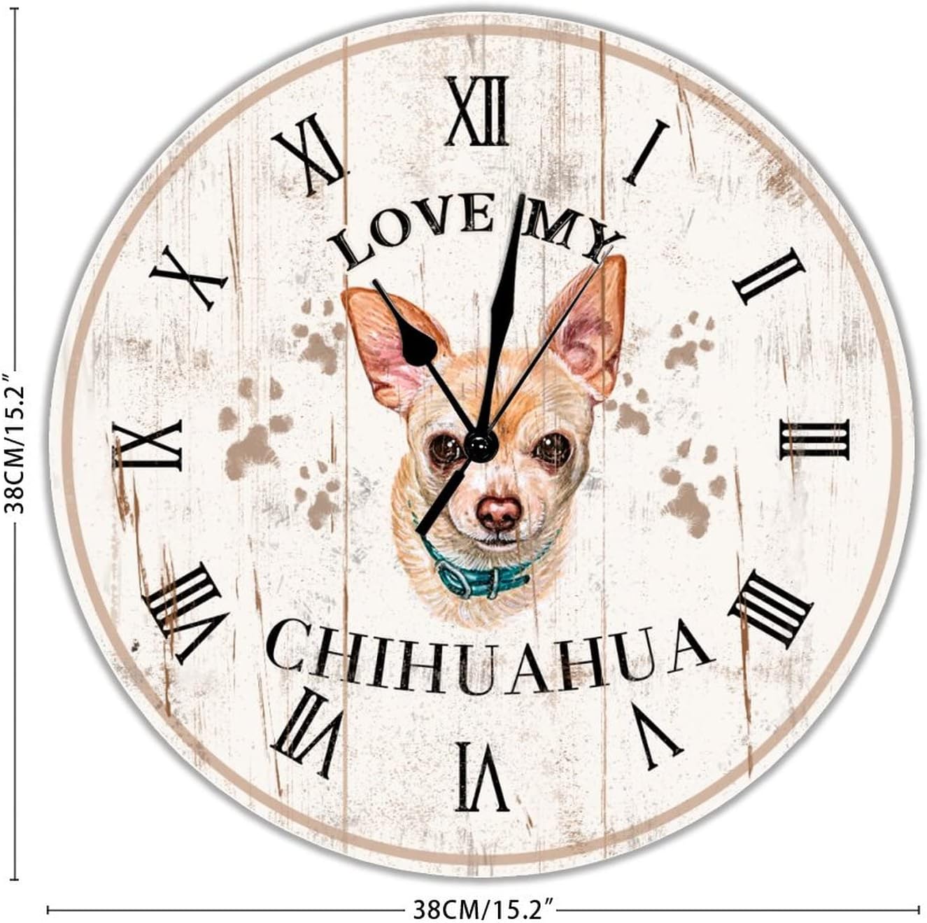 Love My Chihuahua Wooden Wall Clock Lake Life Large Wood Wall Clocks Non-Ticking Quartz Battery Operated 15 inch Rustic Farmhouse Wall Clock Decoration for Living Room Bathroom Bedroom Office Home