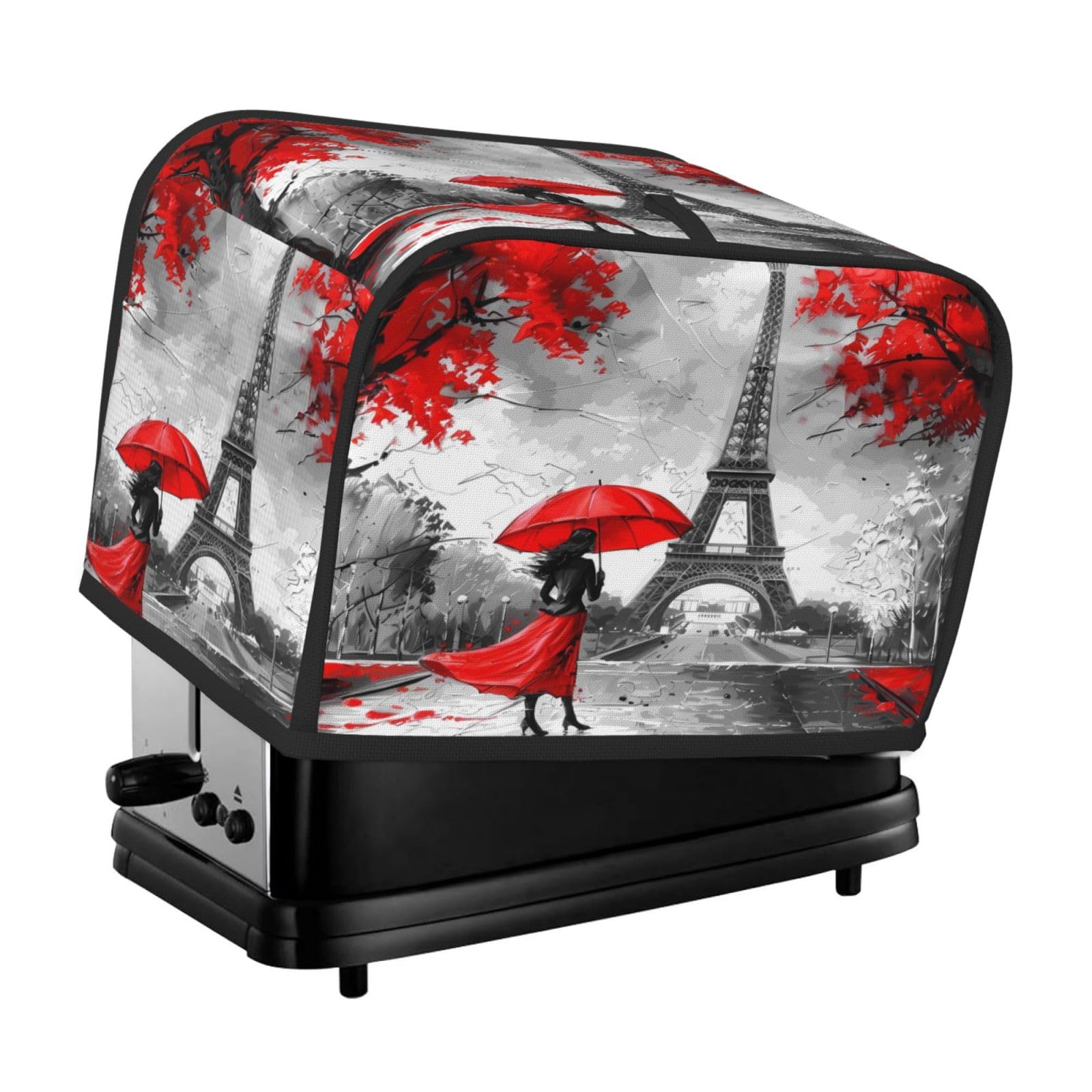 Red Leaf Eiffel Tower Toaster Cover 2 Slice Wide Slot Dustproof Waterproof Kitchen Appliance Covers with Hanging Loop Bread Baker Toaster Protector