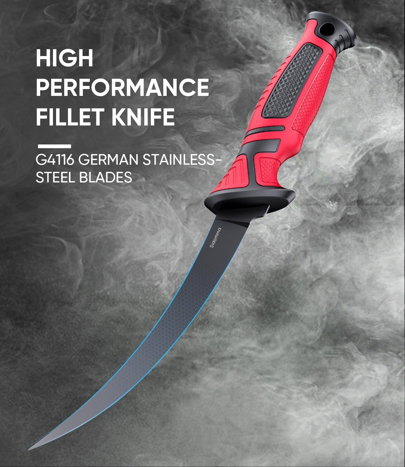 Fillet Knife and Bait Knife Set Performance 5"-6"-7" G4116 German Flex Razor Sharp Stainless-Steel Blade with Sheath for Filleting and Boning, Pro Fishing Gear and Equipment Tools, Cool Fishing Gift for Men (Black-Red) - Image 2