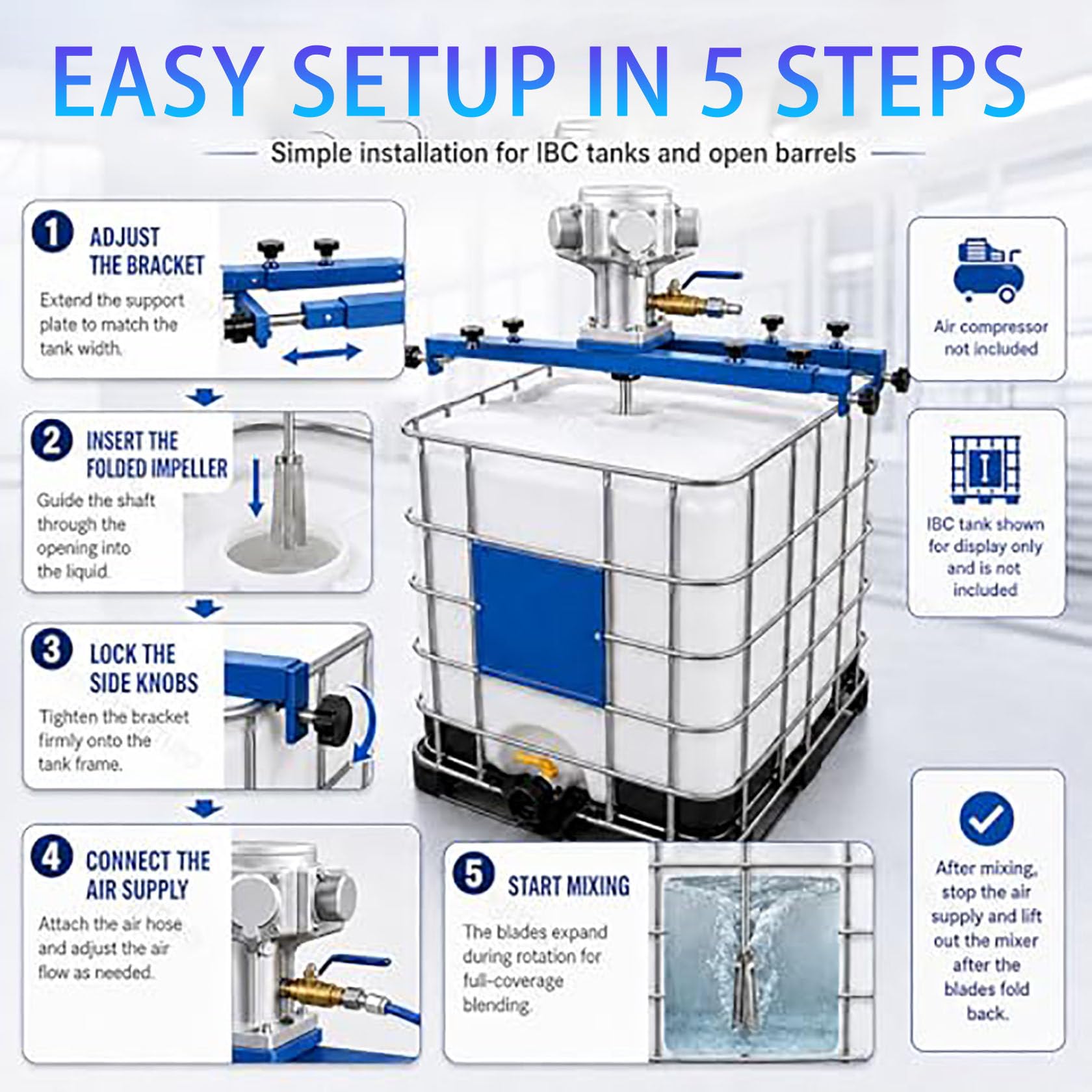 Agitador NeumáTico para Contenedor IBC De 265 Galones (1000 L)