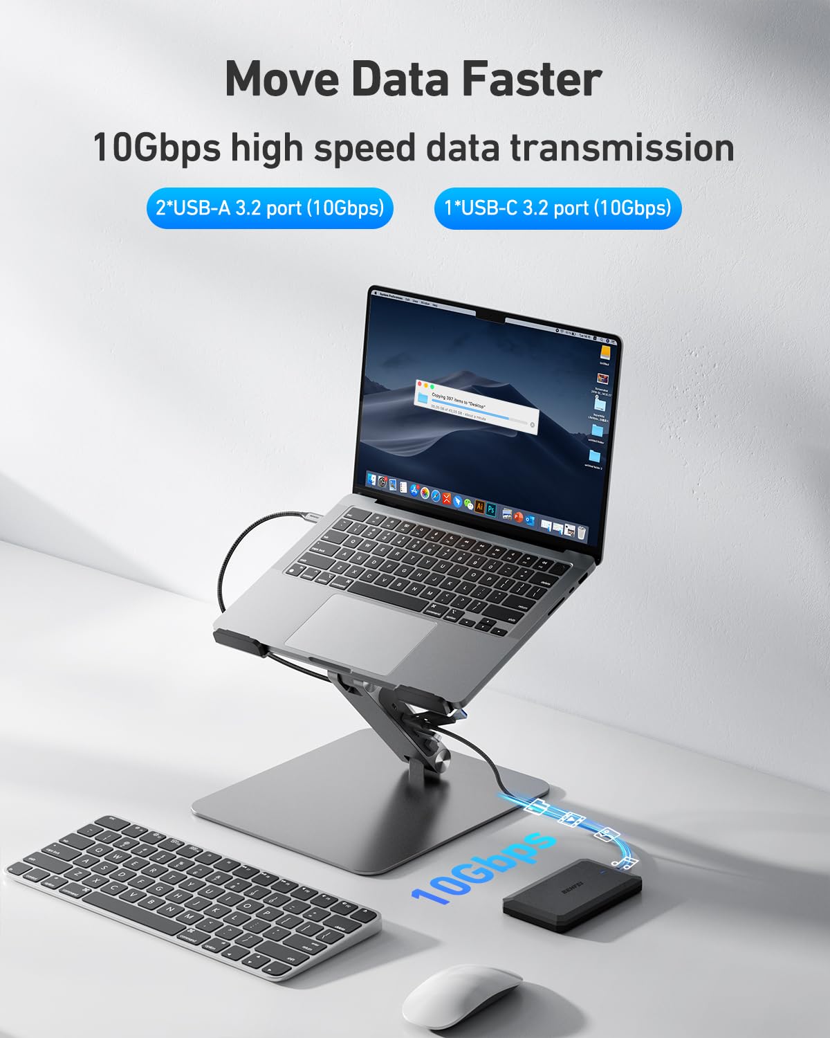BENFEI Supporto per laptop con docking station USB-C 7in1, HDMI 4K@60Hz, 1*SD 1*Micro SD, 100W Power Delivery, 10Gbps 1*USBC 3.2 e 2*USBA 3.2 Compatibile con MacBook Pro/Air, iPad Pro, XPS, ThinkPad