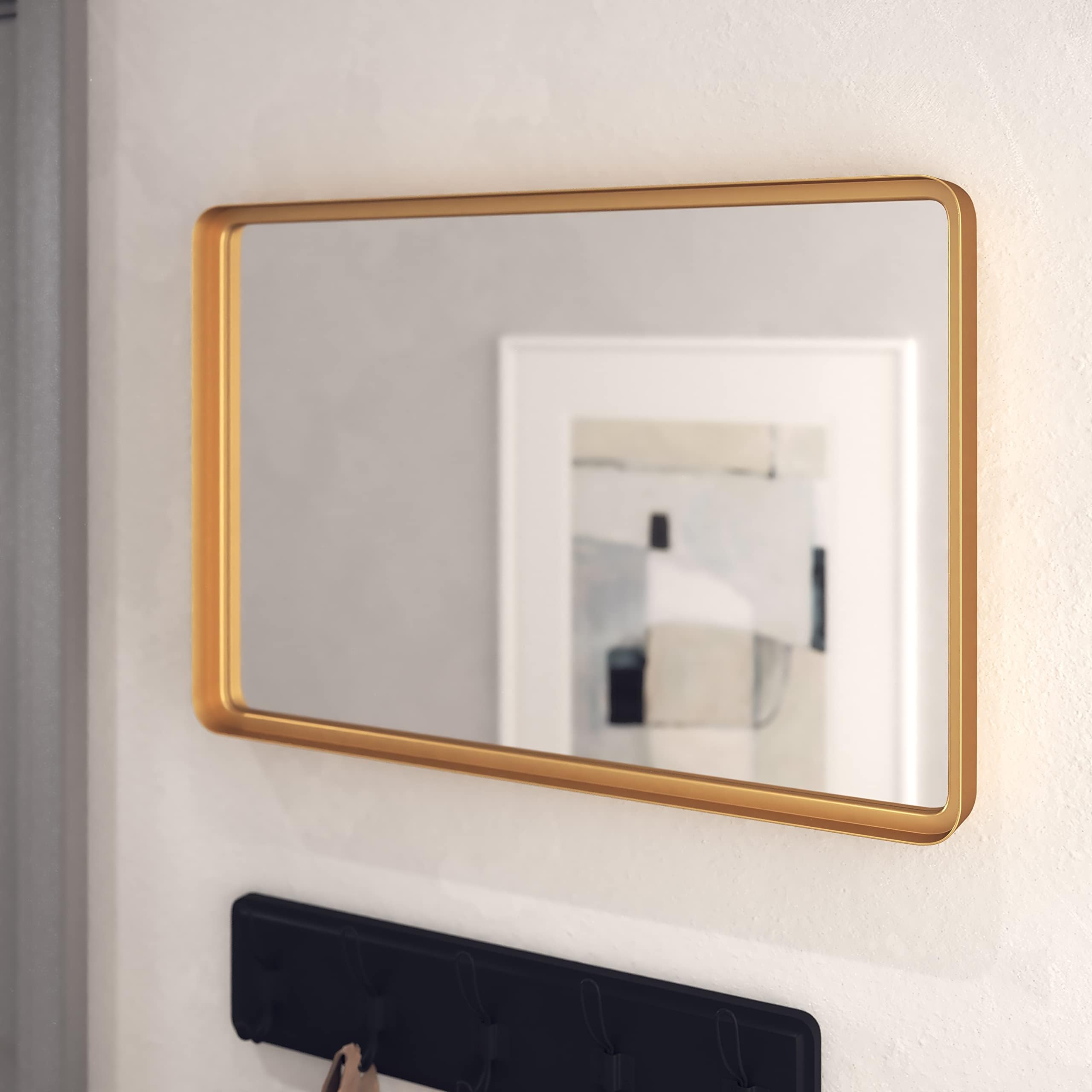 20" x 30" Gold Mirror for Wall - Sturdy Metal Framed Mirror - Rectangle Mirror with Metal Frame for Bathroom, Entryway, Living Room & More!