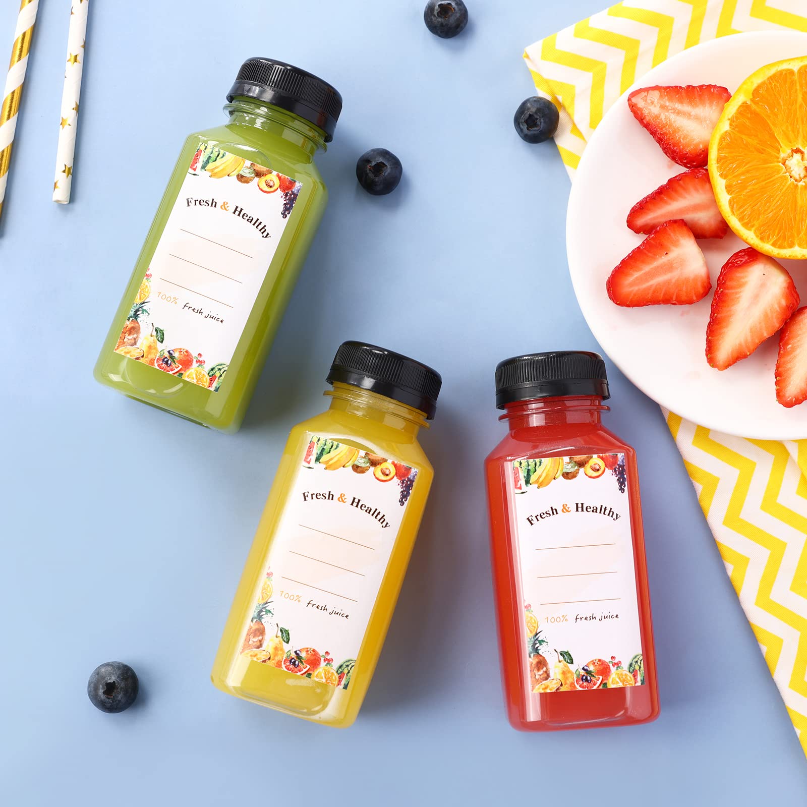 8-Pack 16oz Plastic Juice Bottles With Caps - Reusable Drink Bottles For Smoothies & Beverages