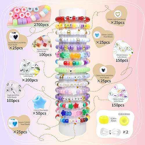 Miniatura 2 de BIBOKLTIY Kit de fabricación de pulseras de cuentas de poni, 108 colores para pulseras de amistad, 3600 cuentas Kandi con cuentas de letras y