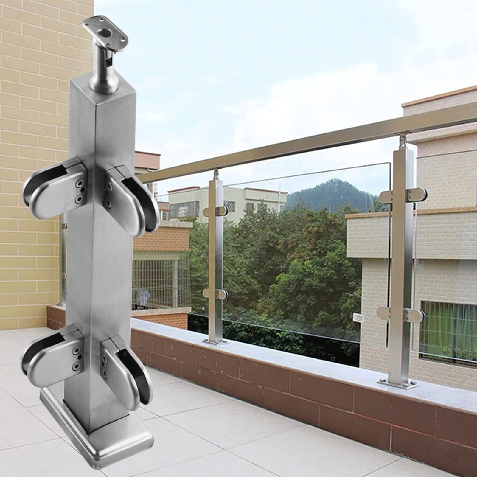 GJZNJYL Commercial Glass Railing Post with Handrail Connectors - 95cm Floor Standing Balustrade for Loft, Porch, Patio - Durable Guardrails Fence System (Corner Post)
