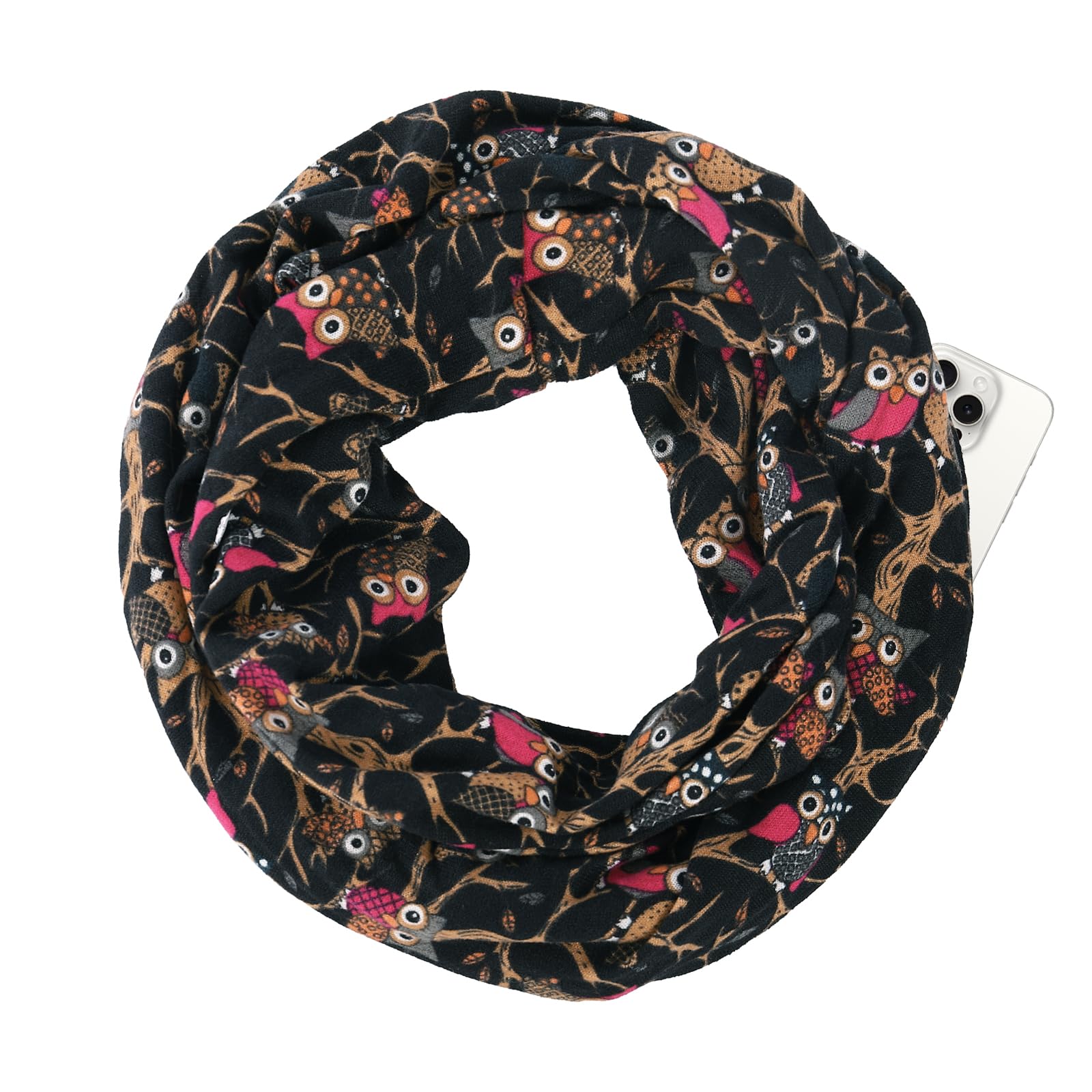 GERINLYLeopard Pocket Scarf for Women Warm Travel Zip Infinity Scarf for Winter