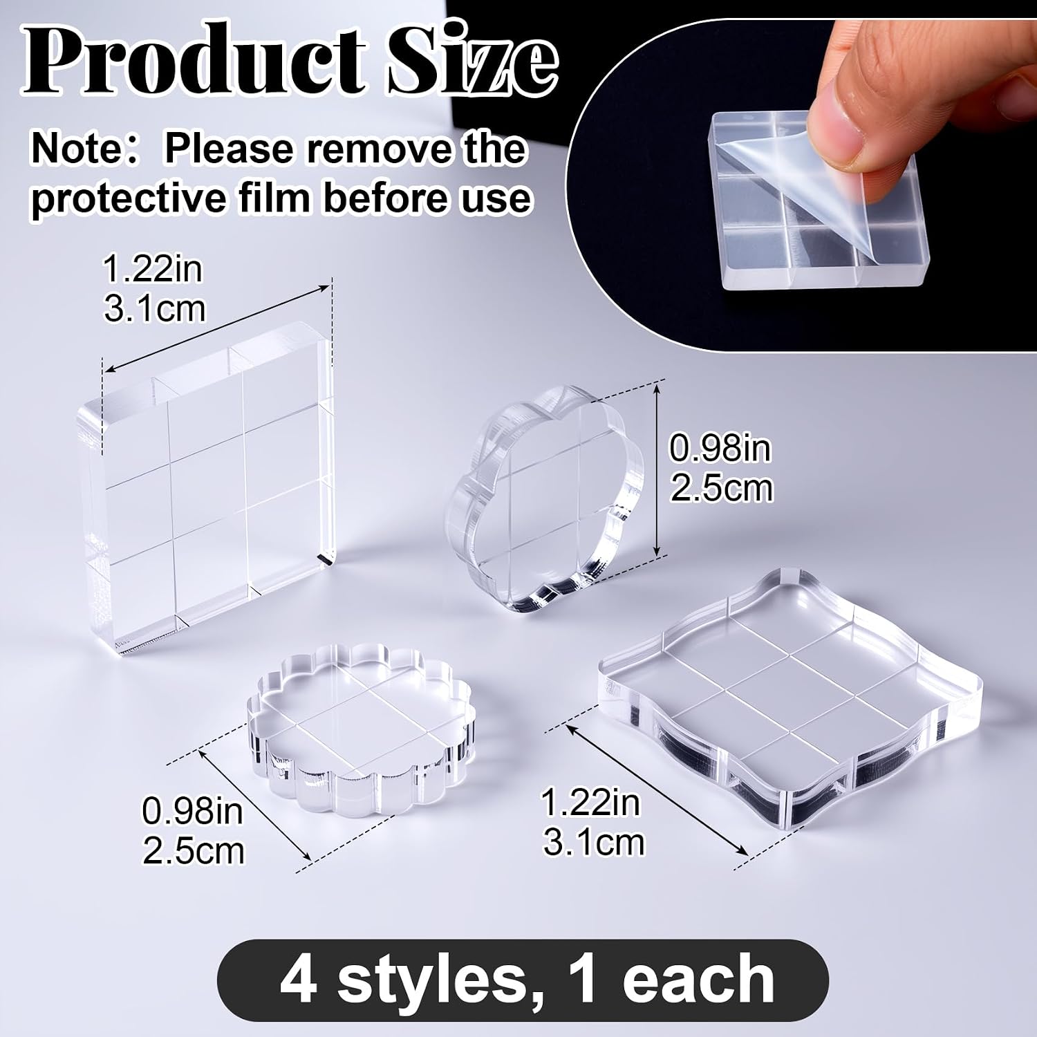 4 Pcs Acrylic Stamp Block, Acrylic Blocks for Stamping, Clear Stamp Block, Clear Stamps for Card Making, Scrapbooking Crafts, Making DIY Craft (4 Styles)
