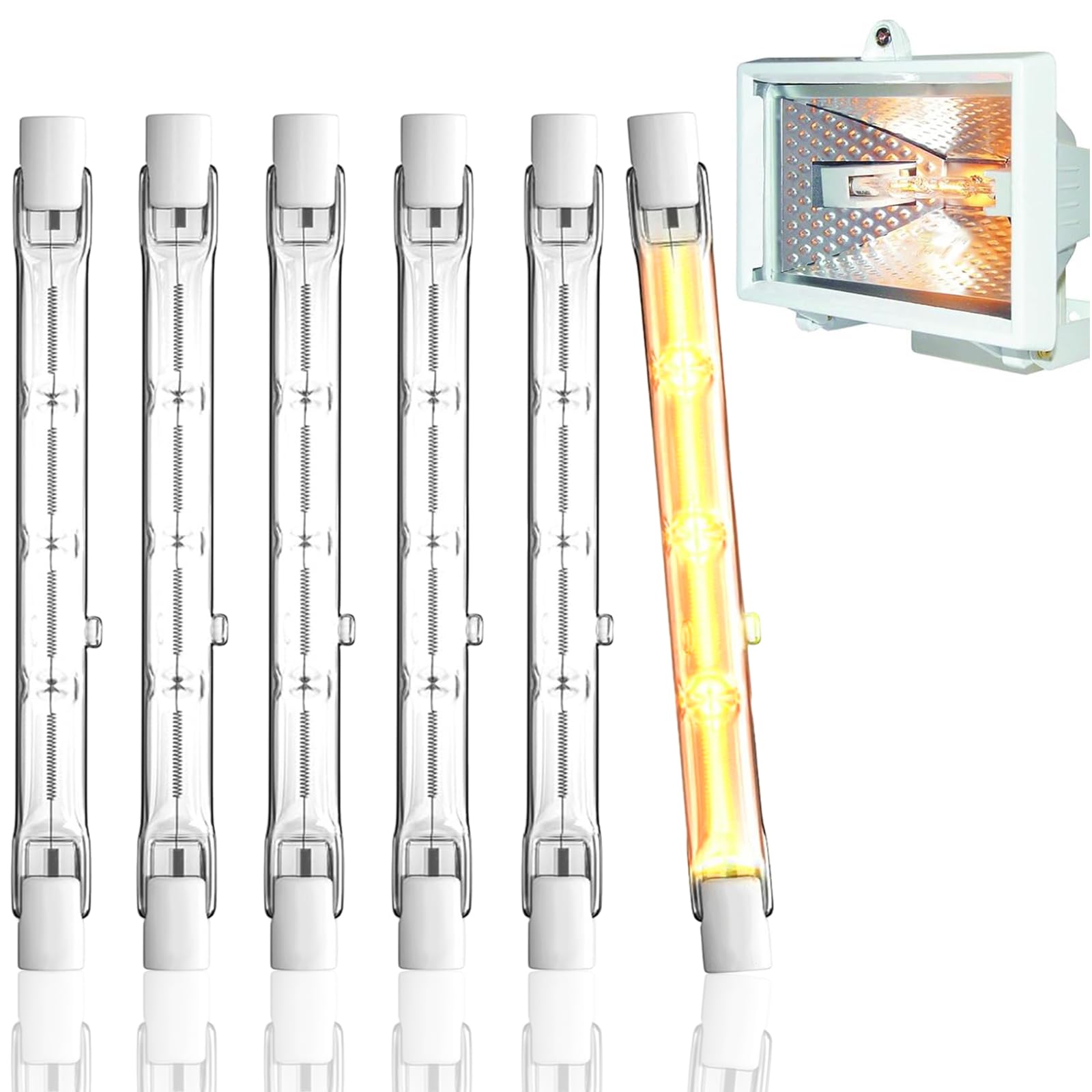 Xiansini Halogen Light Bulbs, 6 Pack R7S Halogen Bulb 118mm 300W 2800K Warm White 220-240V, Security Light Bulb Replacement for Outdoor Floodlights, Garden Lights, Garage (300, Watts)
