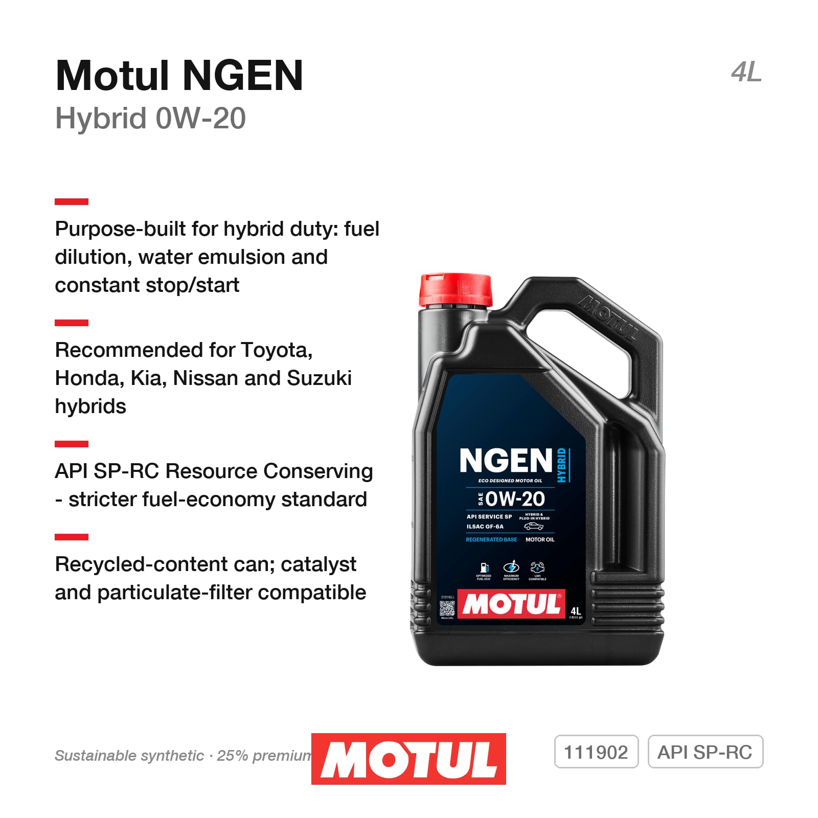 Amazon | Motul 107142 ハイブリッド 0W20 4L | 車用エンジンオイル