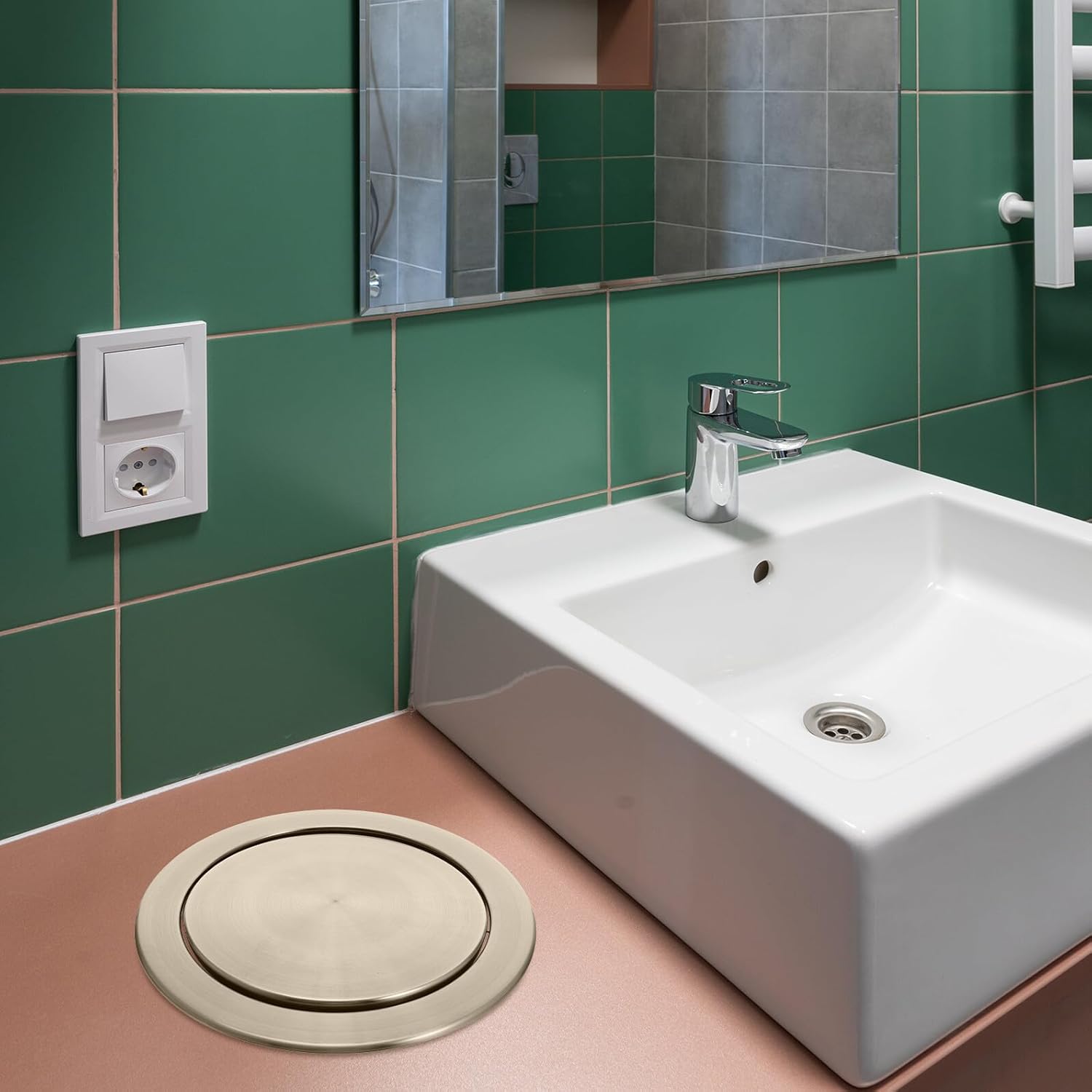 Toyvian Stainless Steel Recessed Trash Can Lid Swing Balance Flap Cover Built-in Waste Chute for Kitchen Countertop Replacement