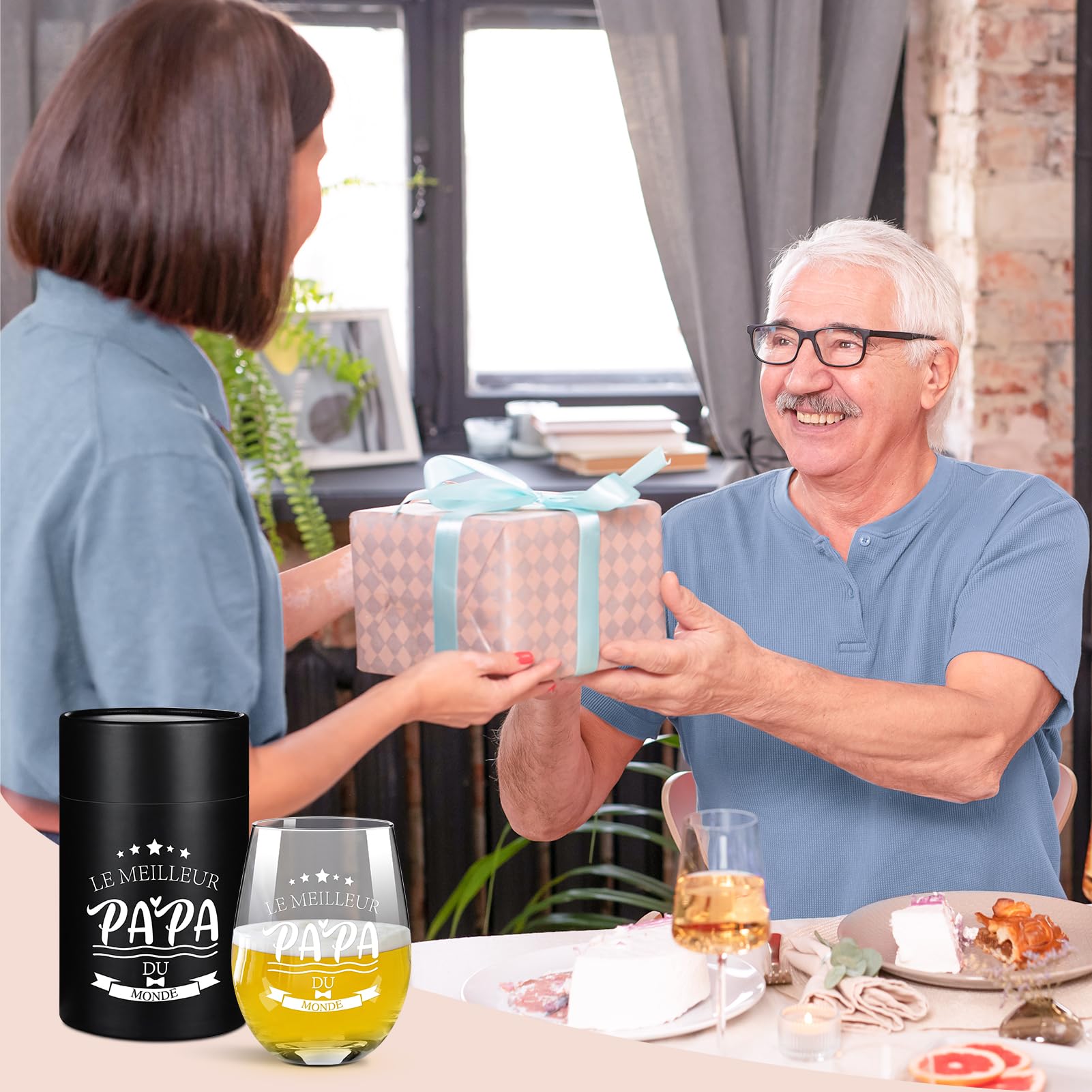 Cadeau Fête Des Pères - Tasse Café Acier Inoxydable 600ml + Sous-Verre Bois Gravé "Meilleur Papa Du Monde"