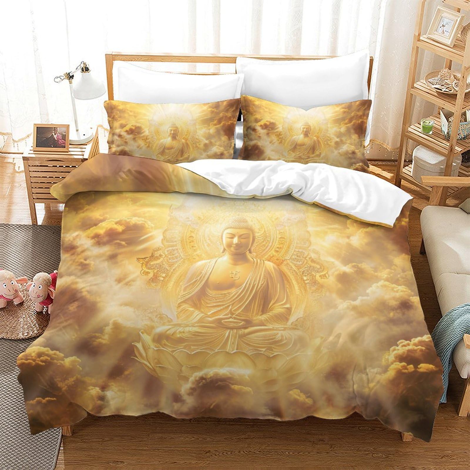 Ensemble de literie Bouddha imprimé 3D avec housse de couette king 220x240 cm et taies