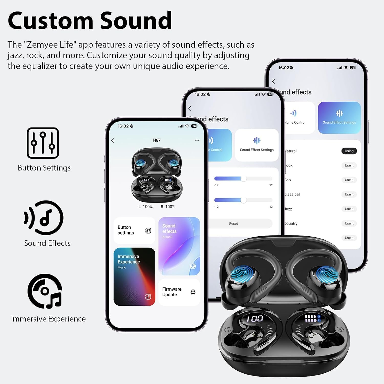 Bluetooth 5.4 Kopfhörer Sport, 2026 In Ear Kopfhörer Kabellos Bluetooth | 50H Noise Cancelling Ear buds mit 6D Tiefe Bass/4 ENC Mic, Over-Ear Sportkopfhörer mit Ohrhaken, IP7 Wasserdicht Ohrhörer