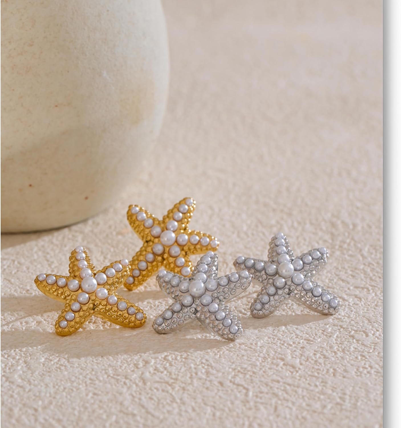 Mchic Gold Pearl Earrings for Women: Statement Starfish/Flower Stud 18K Gold Plated Waterproof Lightweight Earrings Jewelry for Women - Image 7