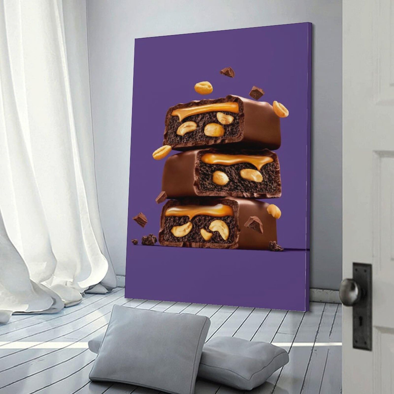 WIZIGM Fotografiertes Erdnusskaramell, gefülltes Schokoladentafel-Poster, moderne Wandkunst, Leinwand, ästhetische Dekoration, Gemälde, 50 x 75 cm, Rahmenstil