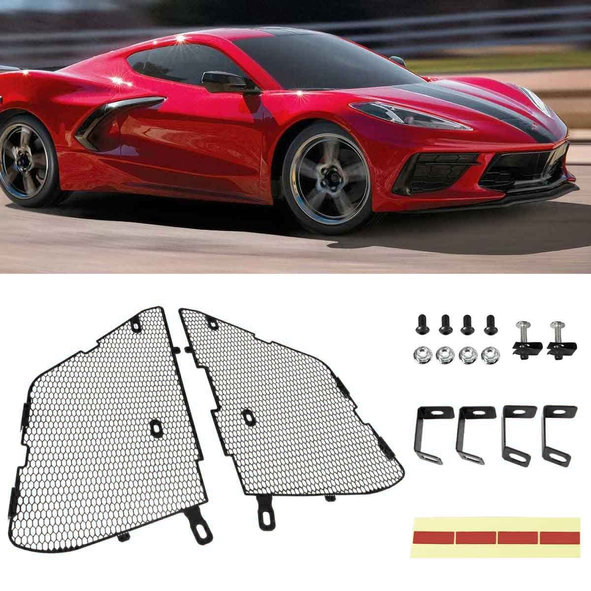 BILLFARO 2Pcs Upgraded Front Radiator Guards Grille,Body Bumper OEM Style Front Outer Grill Guard Car Grille Vents Insert Mesh Set for Corvette C8 C8.R 2020-2023(Black)