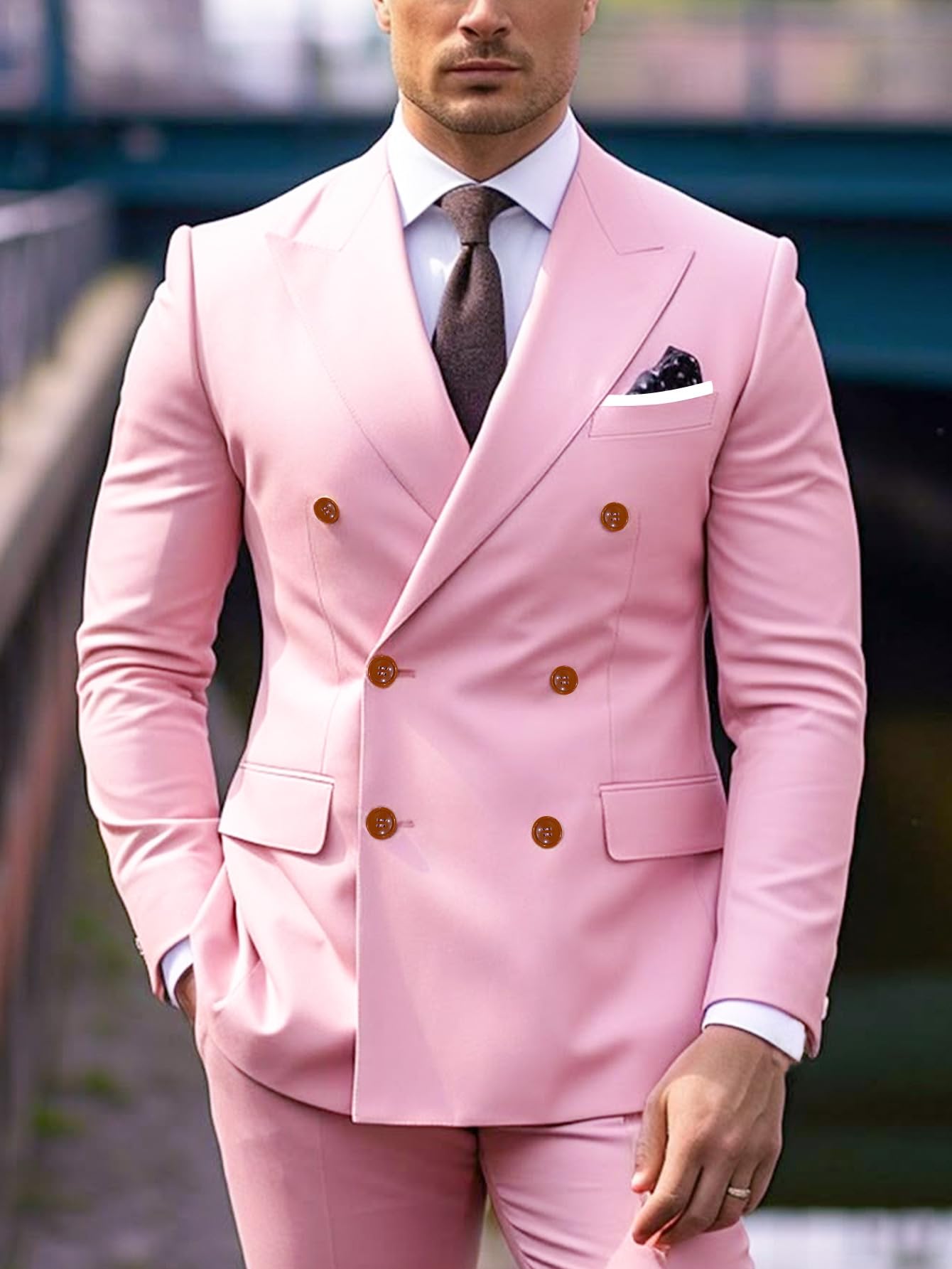 Costume 2 pièces pour homme avec veste de sport à double boutonnage et pantalon, costume de smoking pour travail, mariage, bal de fin d'année