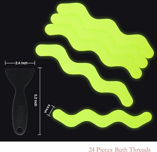 Miniatura 4 de Calcomanías patentadas luminosas antideslizantes para ducha, 24 unidades, tiras adhesivas de seguridad para tina, con raspador de primera calidad
