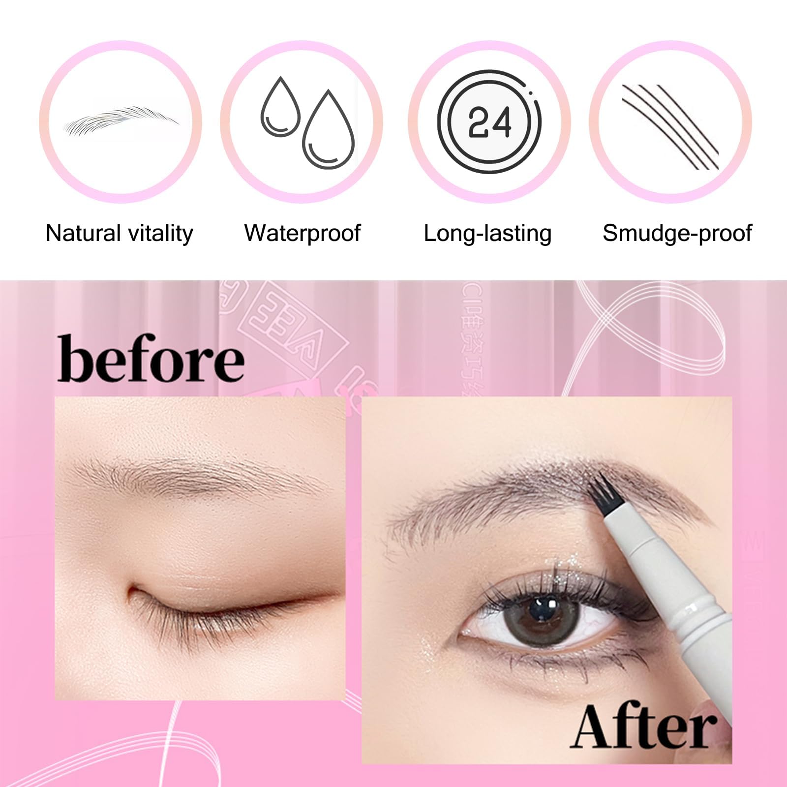 VEECCI 2025 New Microblading Eyebrow Pencil, Waterproof Dual-Ended Eye Brow Pencil with 4-Fork-Tip & Precise Brush-Tip - Image 4