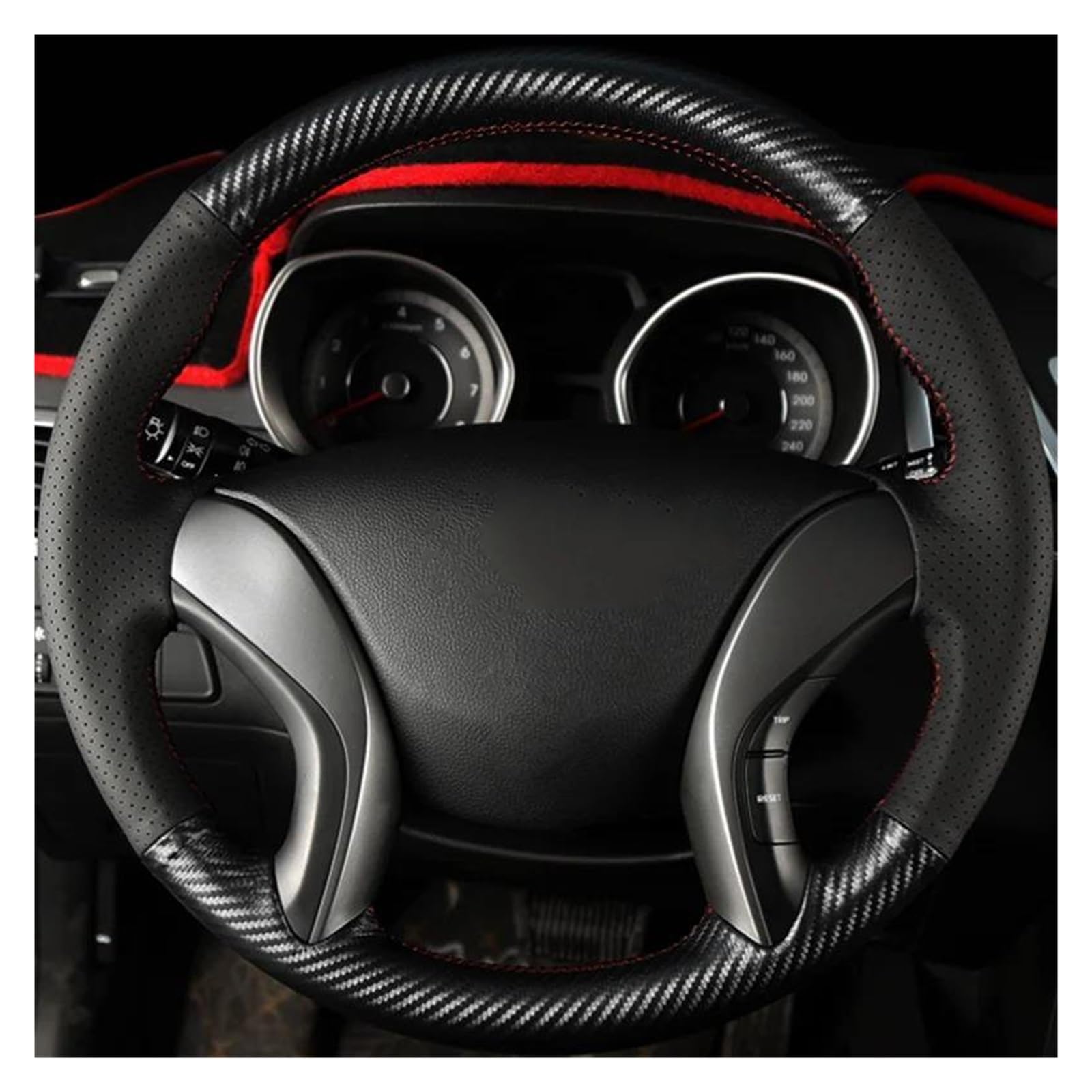 Lenkradabdeckung Auto Lenkrad Abdeckung Carbon Faser Für Hyundai Für Elantra Für Avante I30 2011-2016 Innen Zubehör Lenkrad Bezug Auto(Red Blue Thread)