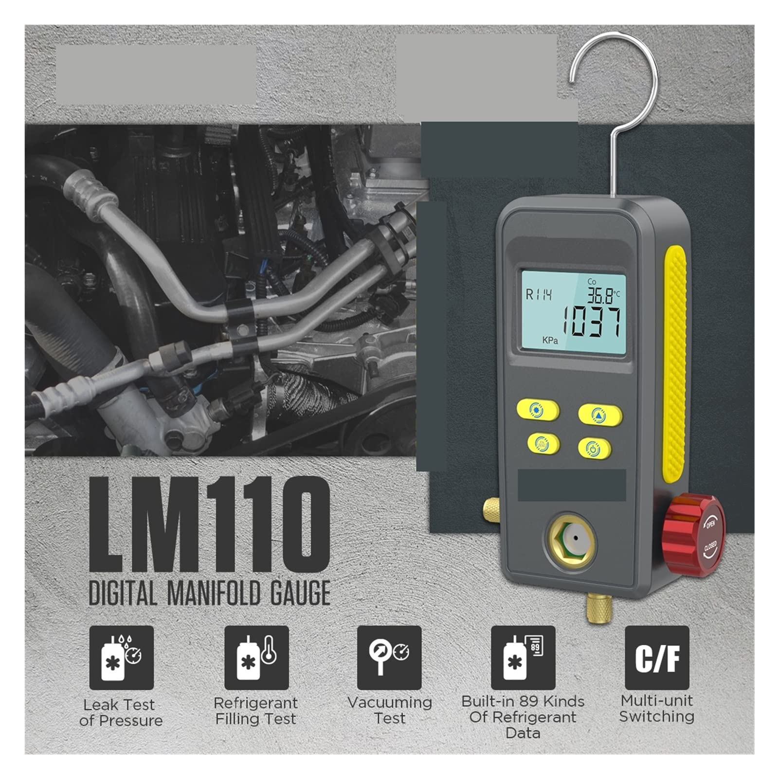 Lm110 Colector de refrigeración Digital con Tubos medidor presión vacío refrigerante Prueba llenado Fugas para Pruebas de Mantenimiento