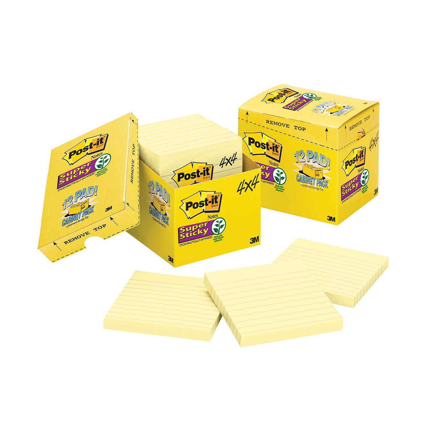 Post-it Super Sticky Notes, 4x4 in, 12 Pads, 2x the Sticking Power, Canary Yellow, Recyclable (675-12SSCP)
