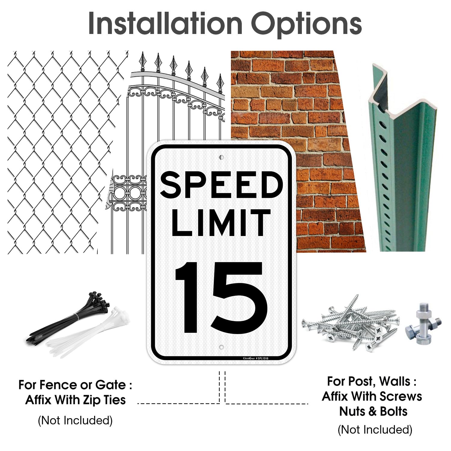 GicnKeuz Speed Limit 15 MPH Sign, 18" x 12" Slow Down Sign, Traffic Engineer Grade Reflective Aluminum, Fade Resistant, 2 Pre-drilled Holes, Outdoor Use (1-Pack) — Amazon image 4