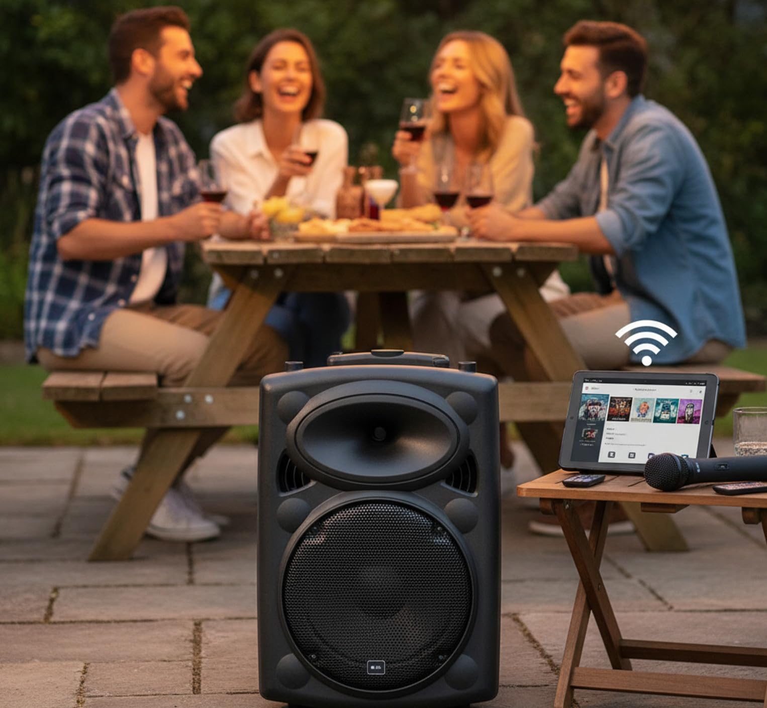 QTX | QR10PA Tragbares PA-Lautsprechersystem mit Bluetooth, TWS-Stereo, UHF-Funkmikrofon, USB/SD/FM-Media-Player, wiederaufladbarer Akku, Trolley, kompakter kabelloser Verstärker