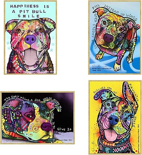SJT ENTERPRISES, INC. Pitbull - Paquete combinado de imanes de madera para nevera y cocina por Artist Dean Russo, incluye 4 imanes Pit Bull Pop Art
