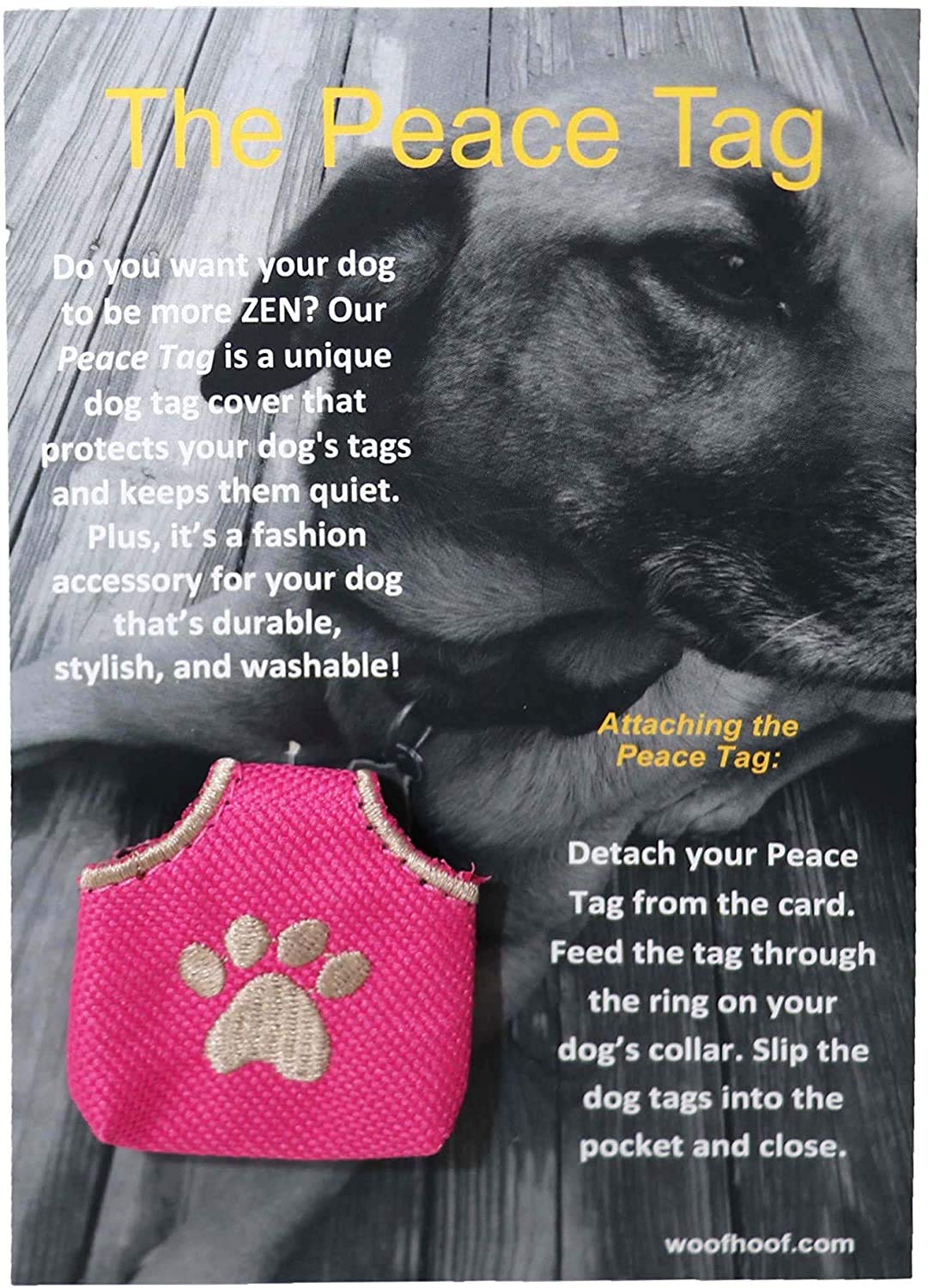 Woofhoof Peace Tag (Pink) Dog/Pet Tag Silencer