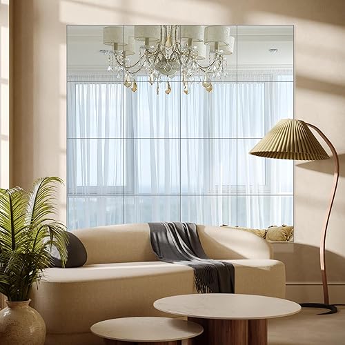 Ruomeng Home Gym Mirrors 12" x 12" x 16Pcs Wall Mounted Mirror Glass Frameless Full Length Mirror Tiles for Home Gym, Bedroom, Door & Bathroom