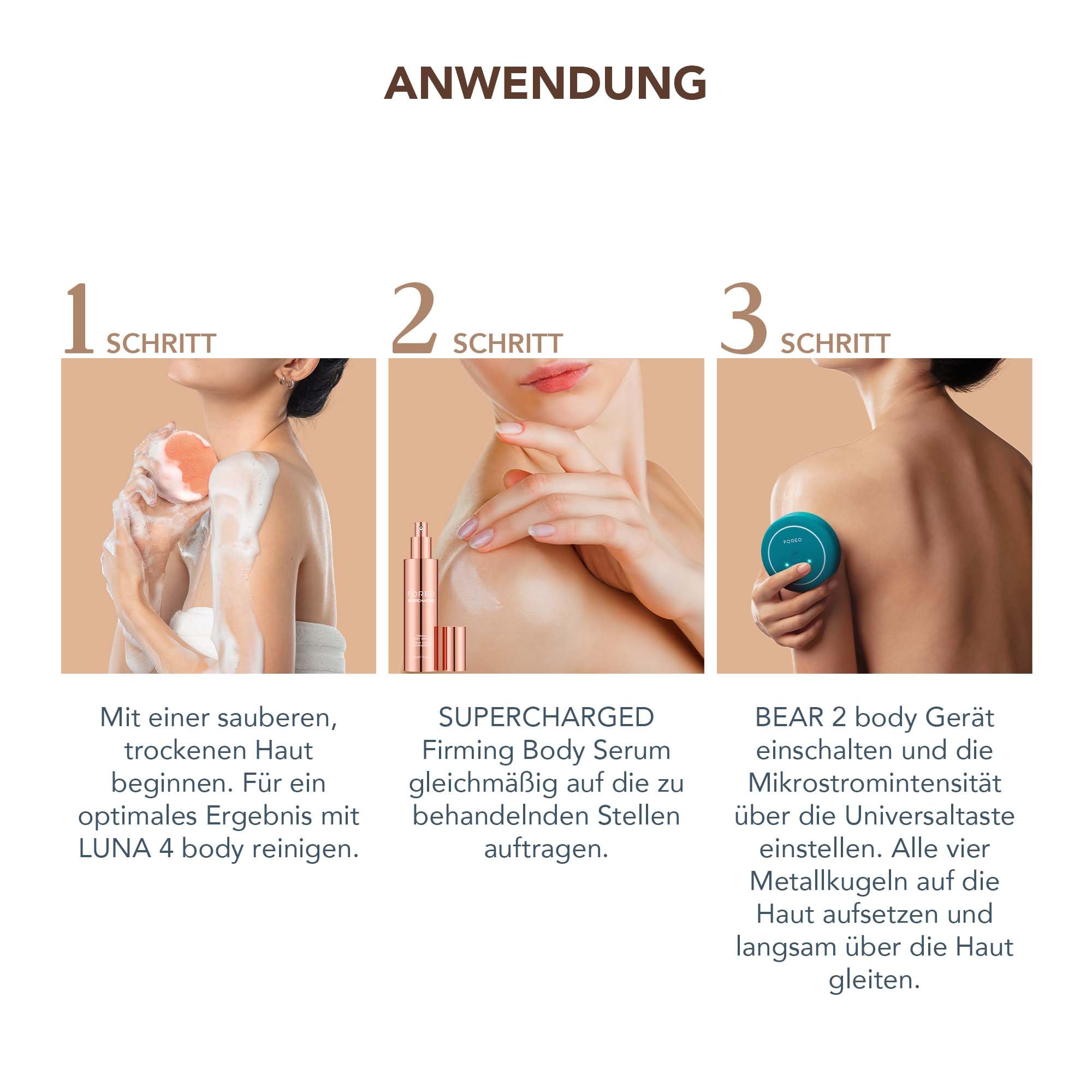 FOREO SUPERCHARGED straffendes Hyaluronserum, 100 ml - Leitfähig & straffend - Anti-Cellulite - Anti-Aging-Körperpflege - 8 Arten Hyaluronsäure - Dermatologisch getestet - Für alle Hauttypen geeignet