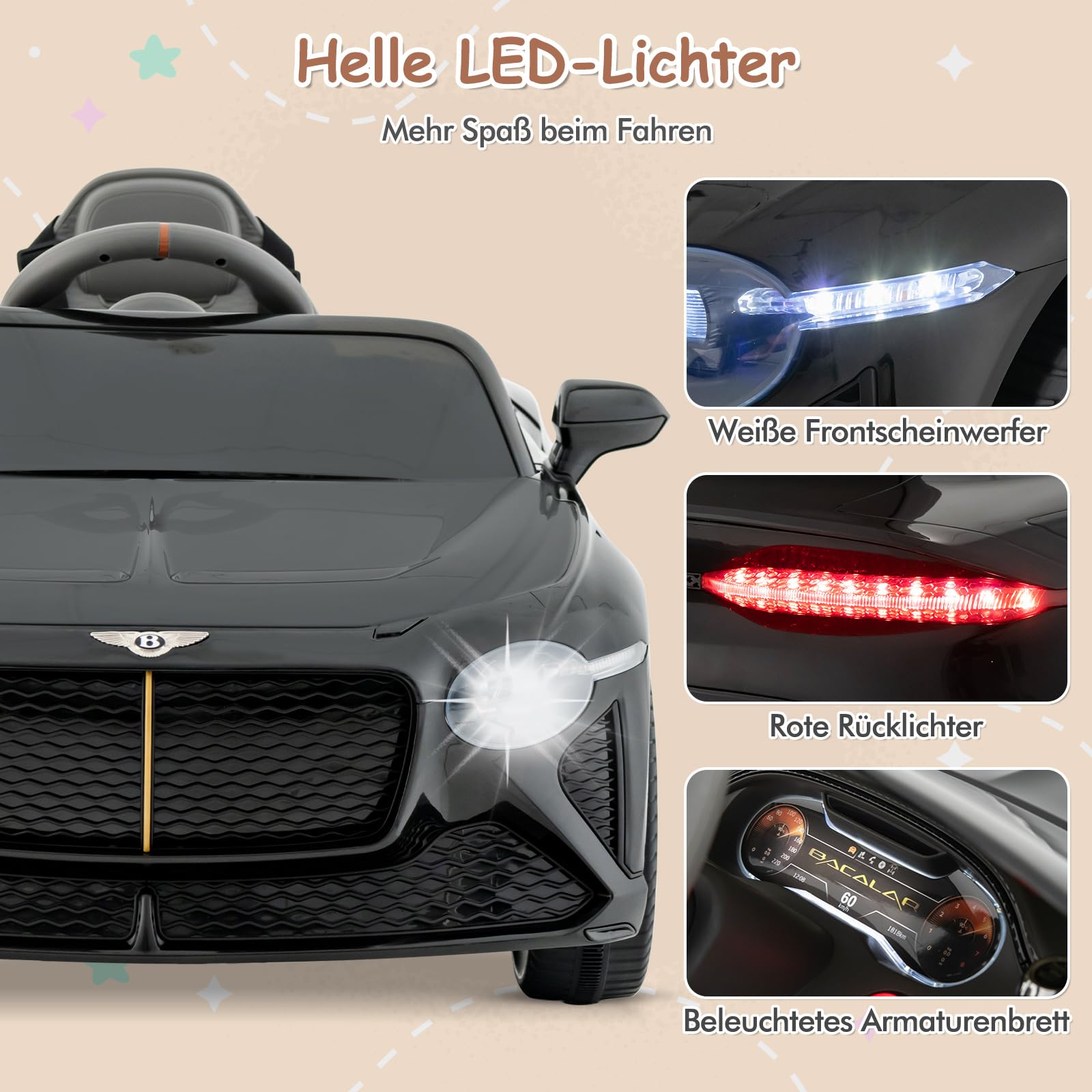 COSTWAY Bentley samochód elektryczny dla dzieci, 12 V, pojazd dziecięcy z pilotem zdalnego sterowania, światłem i muzyką i USB, elektryczny samochód dziecięcy, pojazd elektryczny dla dzieci od 3 lat
